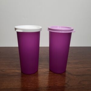 Tupperware #116 Plastic Purple 9 Ounce Tumbler Cup And Lid Set Of 2